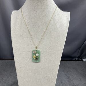 Jade And MOP Floral Pendant Vermeil Chain Necklace 18 In